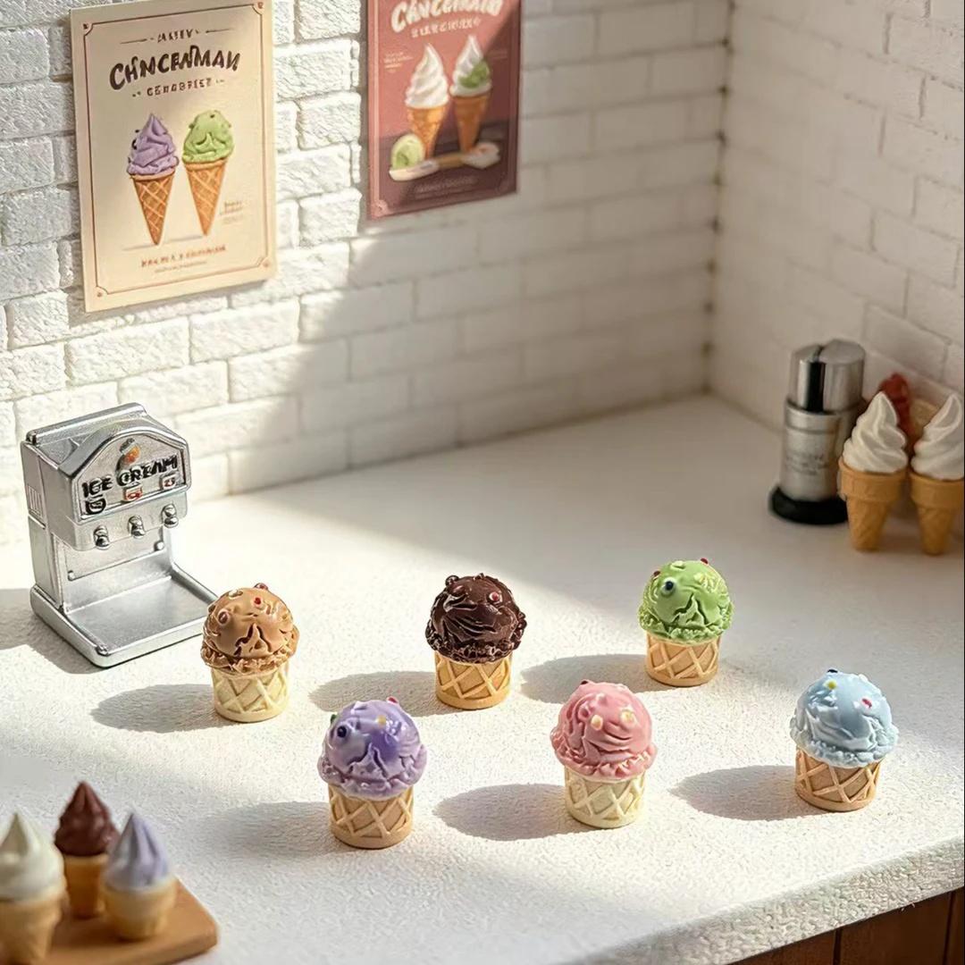 Mini Cartoon Animal Ice Cream Cone, Miniature Food Playset, Dollhouse Scene DIY Craft Decoration, Realistic Cream Gel Phone Case DIY Ornament