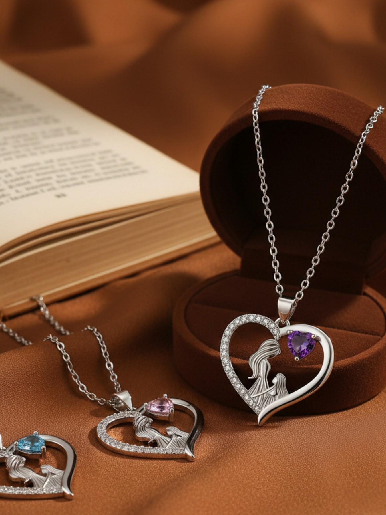 Pink Heart Shadow Exquisite heart-shaped fashion luxury gem necklace for mother and daughter.Paired with a preserved rose & teddy bear gift box.Perfect mysterious gift for festivals, birthdays, Valentine's Day, Mother's Day and Christmas.