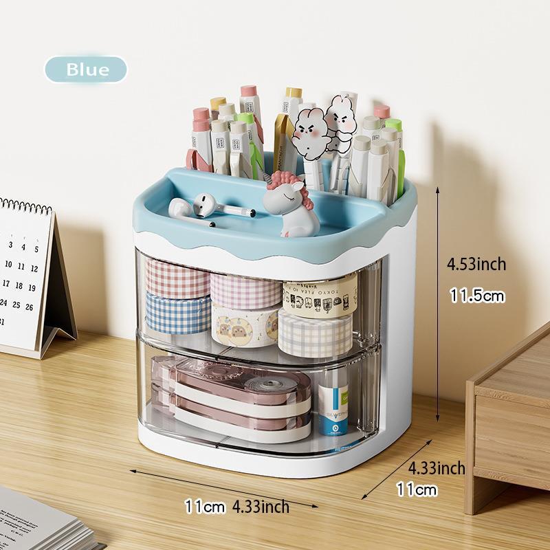 High-Value Rotating Pen Holder, Multi-Layer Transparent Storage, Cartoon Decorative Stationery, Small Item Classification Organizer, Stationary Organizer Holder