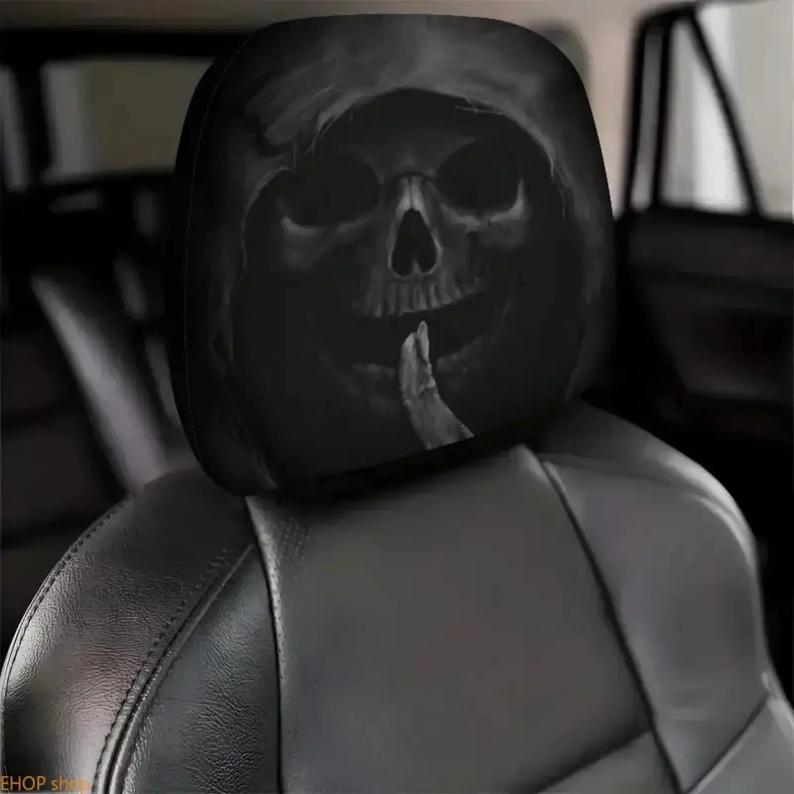 Dark Gothic Printed Grim Reaper Skull Car Headrest Covers, Black Hooded Automotive Accessory, Breathable Fabric Car Interior Decor, Universal Size Fit for Most Vehicle Seats