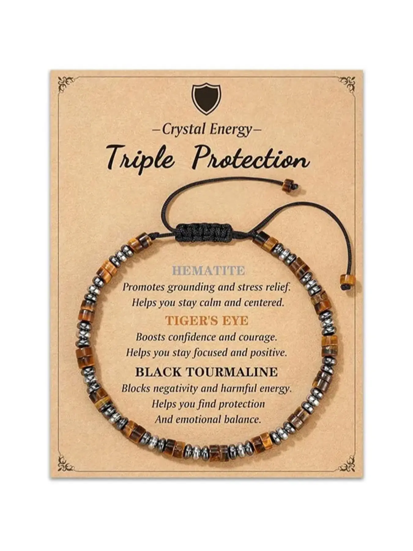 Vintage Natural Hematite Tiger Eye Healing Crystal Bracelet, Energy Bracelet, Triple Protection, Grounding and Stress Relief, Perfect Gift for Friends, Healing Crystal Jewelry