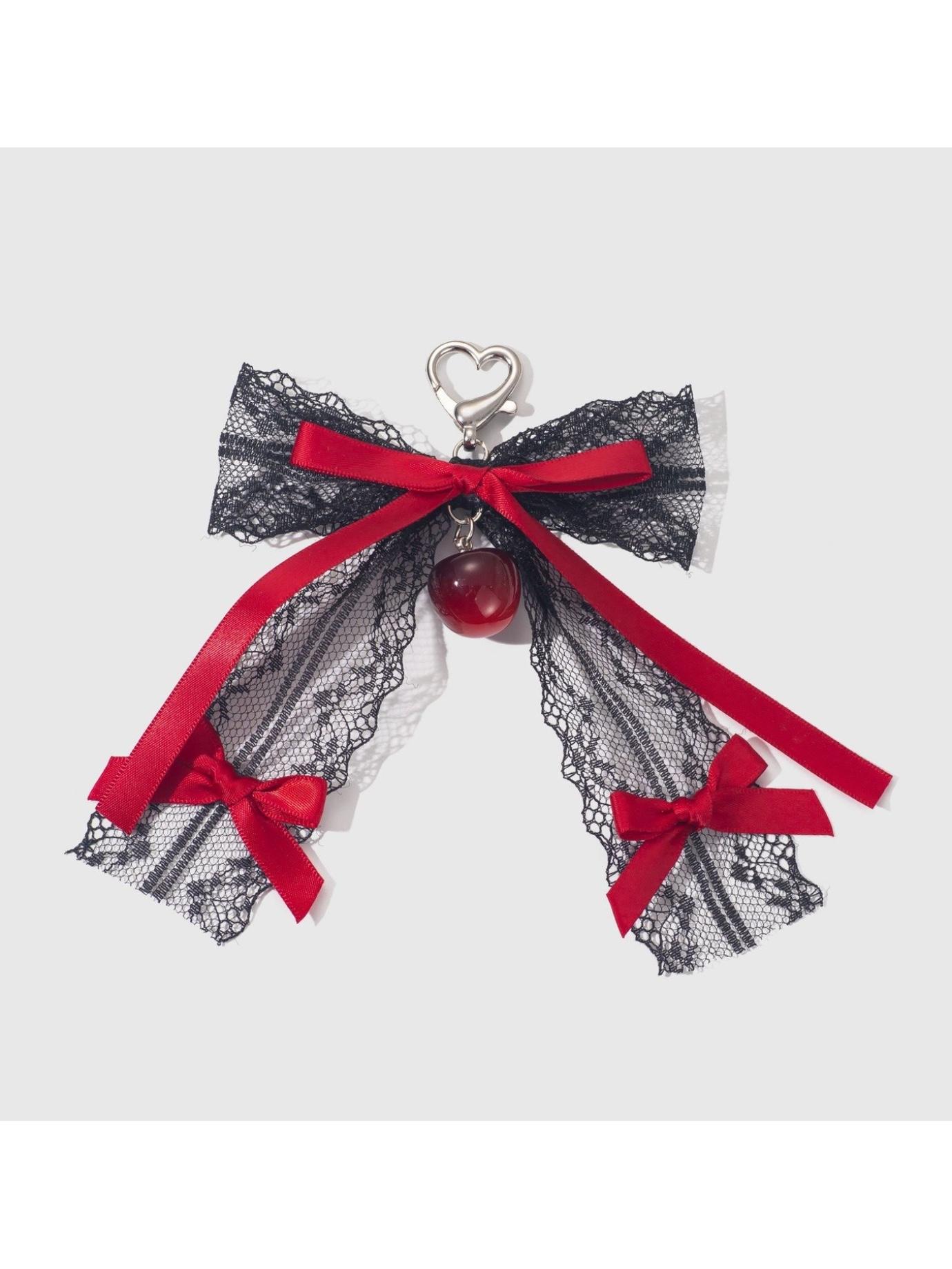 Fashionable Sweet Cool Style Lace Bow Cherry Pendant Keychain Bag Charm, Boho All Seasons Hanging Ornament