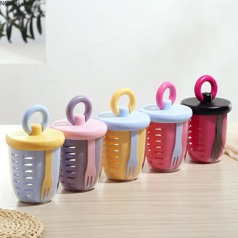 Portable Fruit & Veggie Salad Cup with Built-in Fork, 2-Pack Leak-Proof Storage Container, Colander Strainer Insert for Washing, On-the-Go Fresh Food Jar, Perfect for Healthy Meal Prep, Travel, Picnic & Office Lunch.