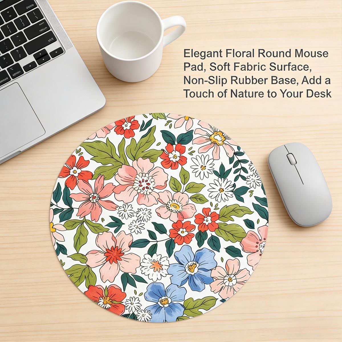 Fashion Floral Round Mouse Pad, Non-Slip Rubber Base, Small Desktop Mat for PC/laptop, Gaming/mouse Pad, Office Use, Gift for Women, 7.87 Inches