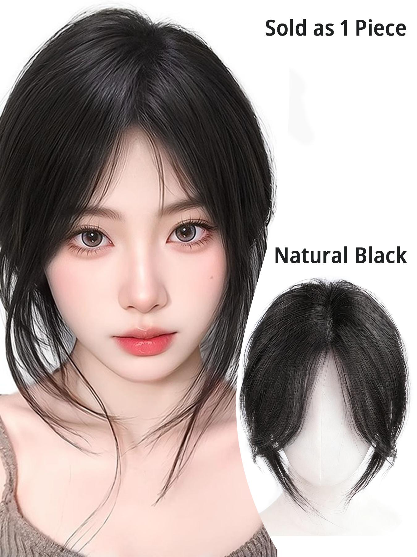 Women's Synthetic Bangs Hairpiece Clip-On Bangs Hair Extension, Hairtoppers, Clip On Hairpieces, Natural, Voluminous, Hairpiece Adds Hair Volume 3D Side-Swept Lift Reshapes Center-Parted Bangs Daily Hair Accessory Easy to Use