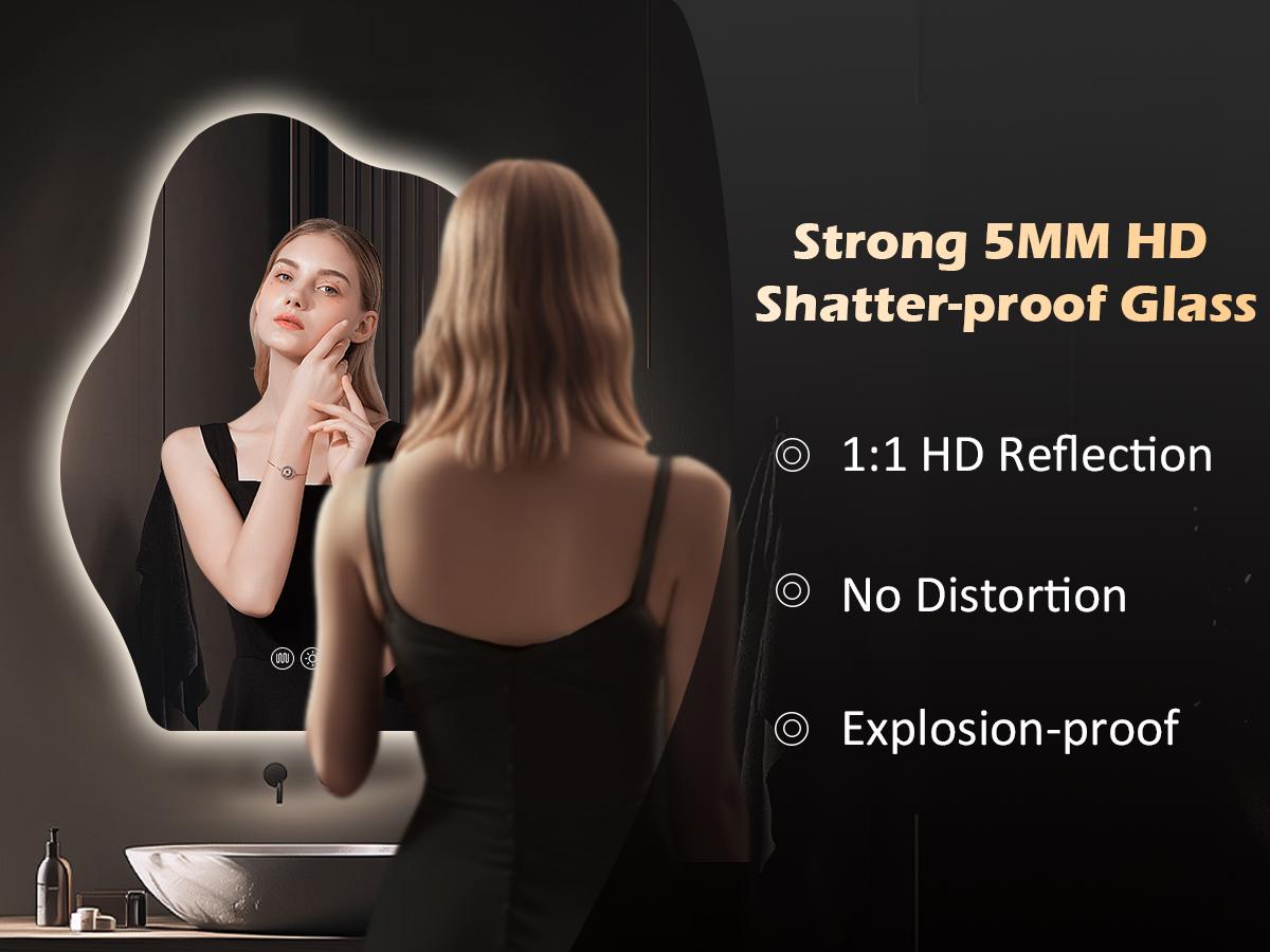 Yoding LED Bathroom Mirror 24x32" Stepless Dimmable Irregular Mirror with Light Anti-Fog Memory Al-Alloy Lampshade Frameless Water Proof Makeup Mirror for Bathroom Vertical Only Yoding LED Bathroom Mirror 24x32" Stepless Dimmable Irregular Mirror with Light Anti-Fog Memory Al-Alloy Lampshade Frameless Water Proof Makeup Mirror for Bathroom Vertical Only
