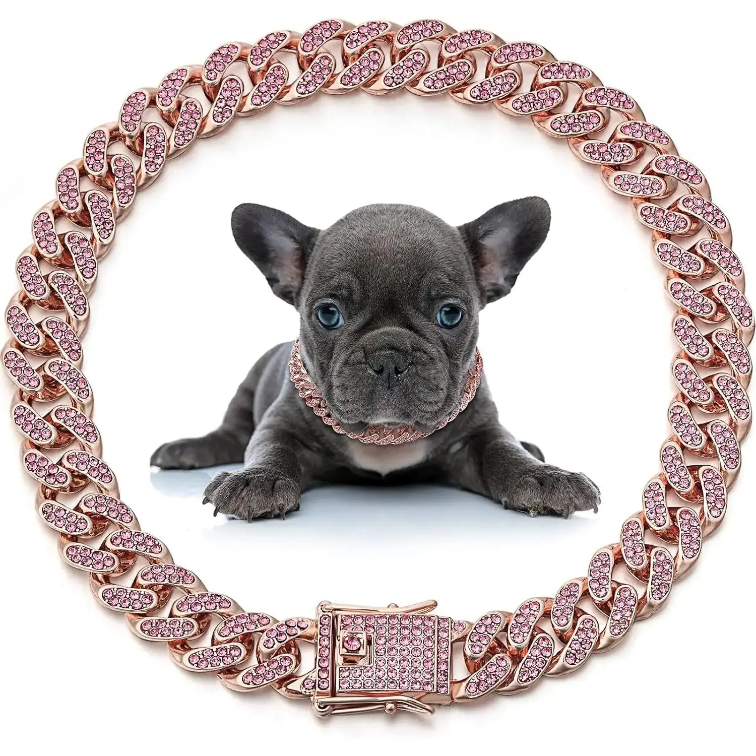 1pc Dog Chain Diamond Cuban Collar Walking Metal Chain Collar with Design Secure Buckle, Pet Cat Cuban Collar Jewelry Accessorie