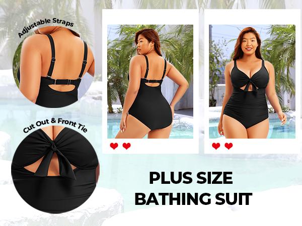 Aqua Eve Plus Size One Piece Swimsuit for Women Tummy Control Bathing Suit Cutout Swimwear
