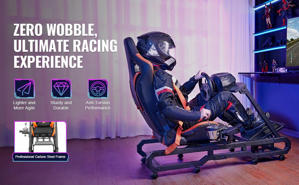 VEVOR Racing Wheel Stand with Wheels For Logitech G923/G920/G29, Heavy Duty Steel Driving Simulator Cockpit-Thrustmaster T248P, Steering Wheel Bracket Foot Pedal Adjustable, Max Load 330 LBS