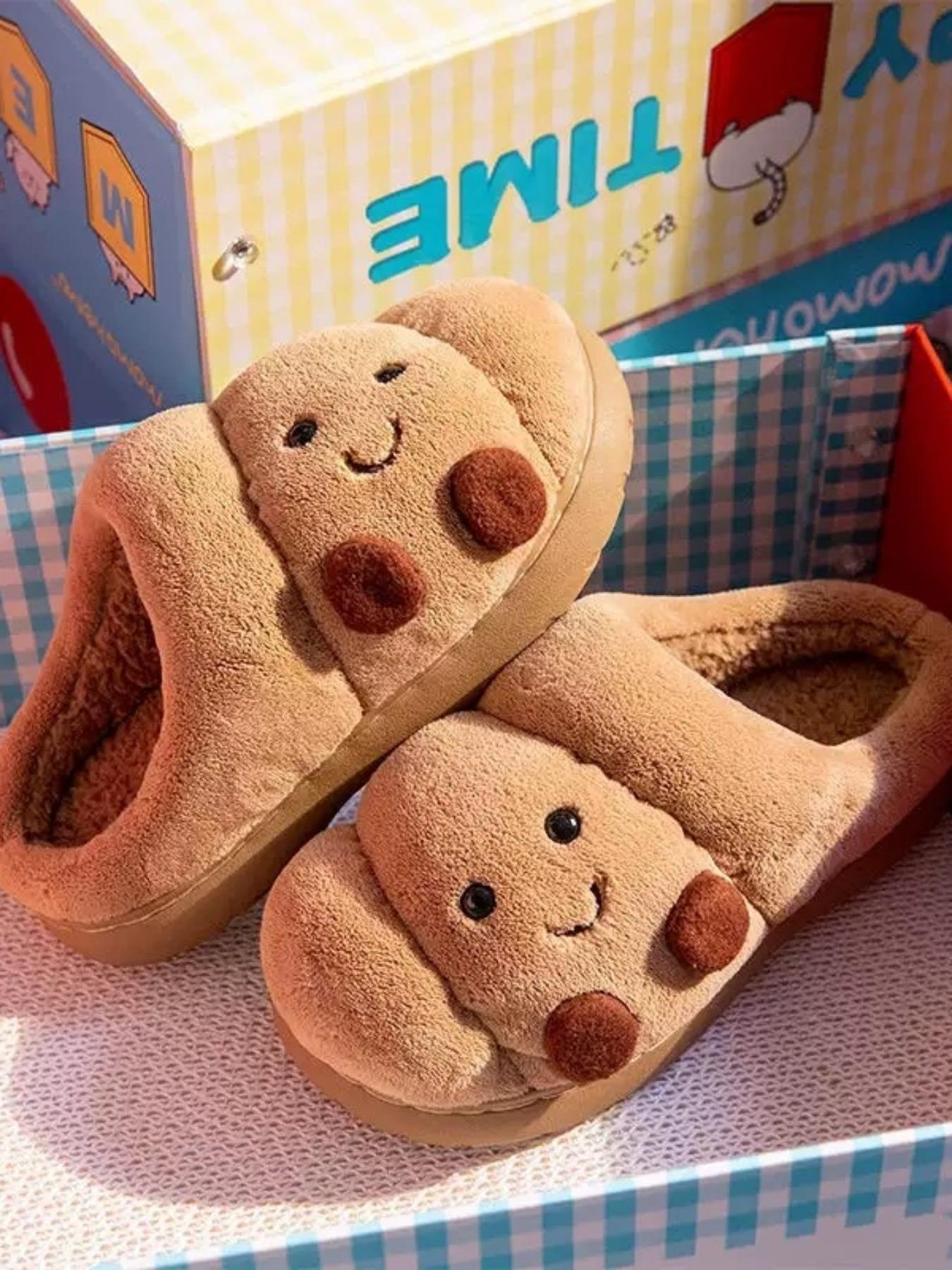 Woman man Funny Croissant Slippers – Cute Cartoon Pastry Design, Fluffy Thick Plush Cozy Warm Slip-On Shoes,Soft Non-Slip Sole, Indoor Outdoor Winter Home Footwear, Comfy Bedroom House Shoes, Unique Holiday Gift.