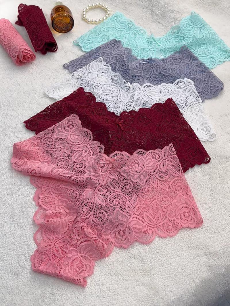 Women's Low-Rise Lace Panties with BowknotWaist. Sexy, breathable and elastic. Available in variouscolors like black, Stretchy delicately laced. Comfortable and stylish for daily wear. Womenswear Basic French Soft 18Pcs thongs Sheer