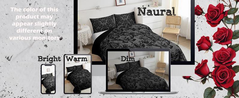 Gothic Comforter Set,Black Damask Comforter,Death Moth Bohemia Boho Luxury Bedding Set,Goth Skull Duvet Set,Vintage Victorian Baroque Floral Quilt Set