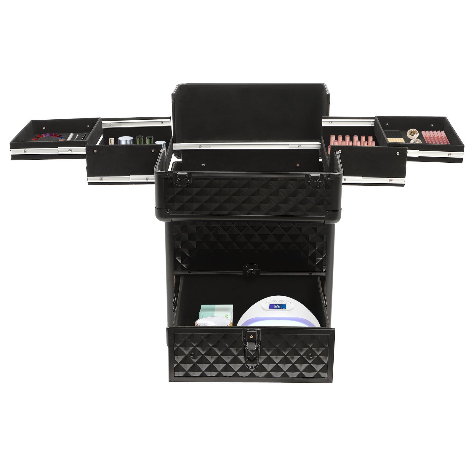 Rolling Nail Case Wheeled Manicure Storage Case Polish Organizer Professional Makeup Trolley for Studio or Travelling Nail Technician Artists Cosmetologist Stylist