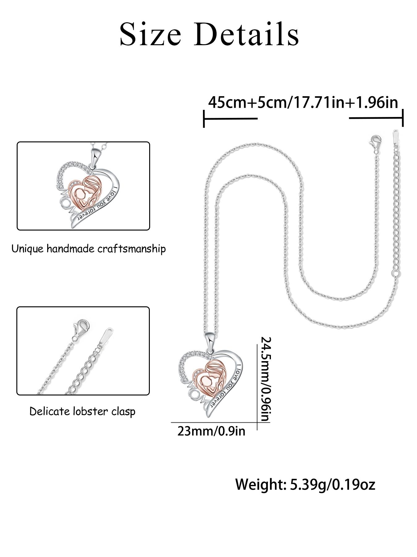 Mommy & Me Love Heart Necklace Set with Moss Bear Rose Jewelry Box, Elegant Copper Pendant Necklaces, Perfect Gift for Mother's Day Birthday Christmas
