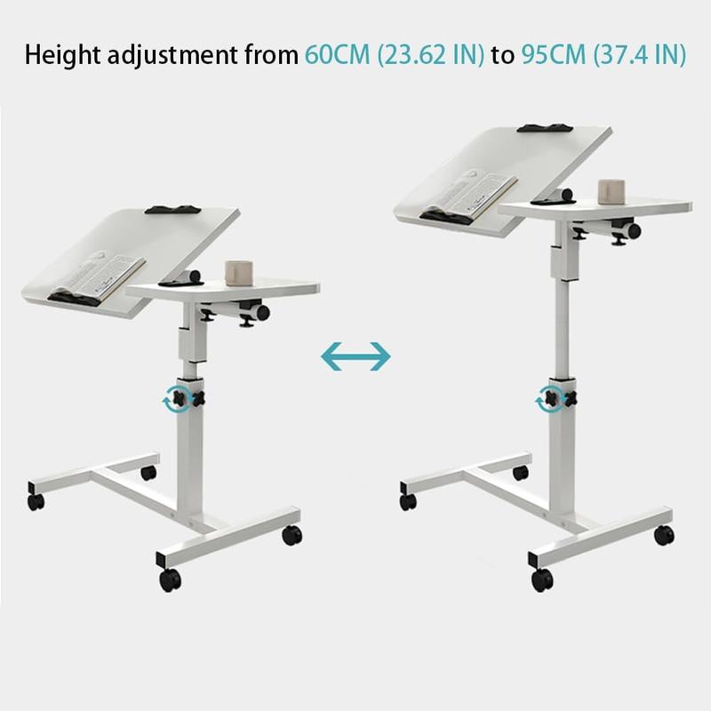 Home Overbed Table with Wheels, 23.6-37.4in Height Adjustable Over Bed Table Movable Rolling Bedside Table Standing Desk Bed Table Hospital with 0-90 Degrees Tilting Surface