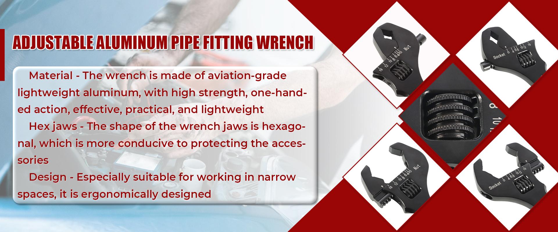 Self-Locking Adjustable AN Fitting Wrench Set, 3AN-16AN Sizes, Lightweight Aluminum Hand Tool, Black, for Hose Ends & Fitting Adapters, Father's Day Gift