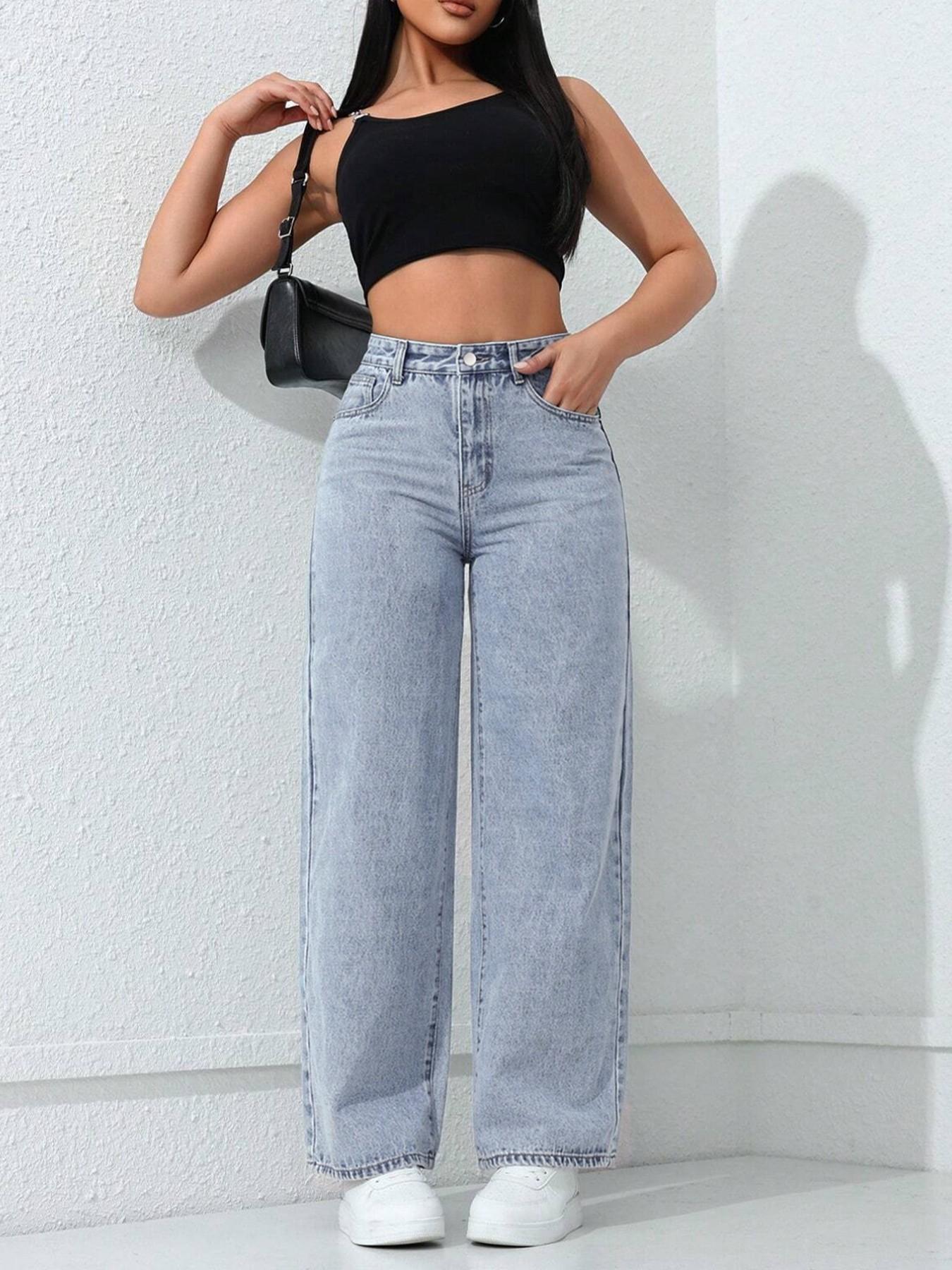 Spring Summer New Women's Pants Light Blue High Waist Elastic Jeans Casual Vacation Daily Versatile Wide Leg Pants