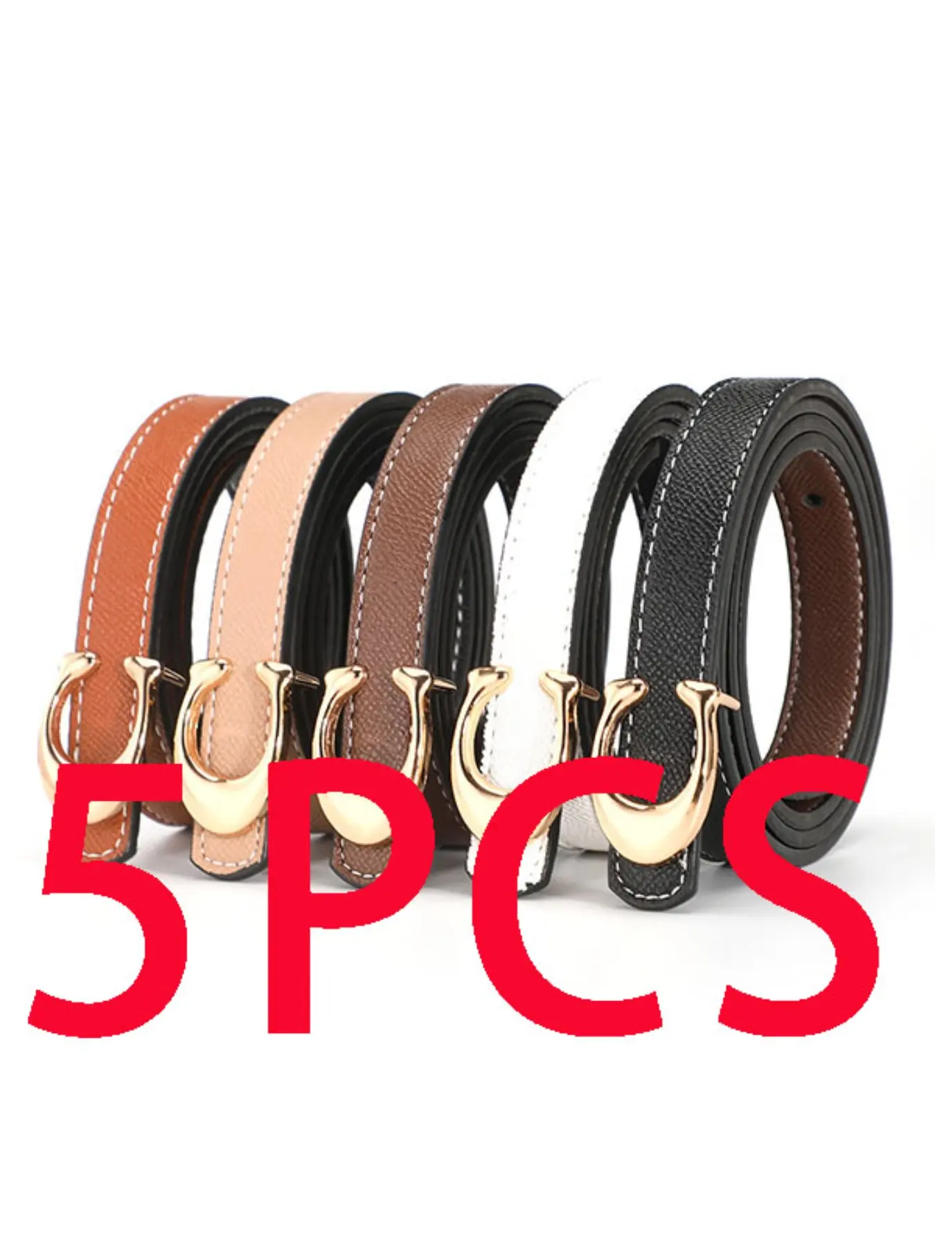 5pcs Women's Simple Belt Set, Slim Fit Letter Buckle, Elegant PU Material, All Seasons Casual Style, Perfect Gift for Holidays