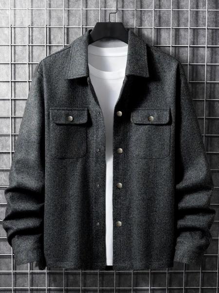 Men's Casual Shirt Jacket Coat with Button Front Closure, Spring & Fall Fashion, Fitted Warm Outerwear for Any Occasion