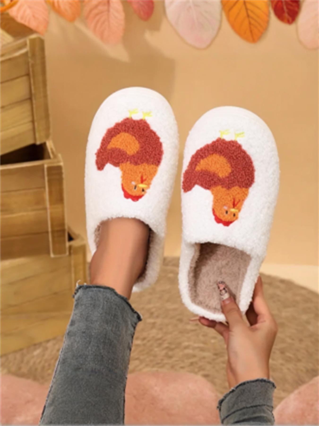 Women's Cute Cartoon Chicken Design Plush Slippers, Casual Soft Comfortable Home Slippers, Warm Slippers for Indoor & Outdoor Use for Fall & Winter, House Slippers