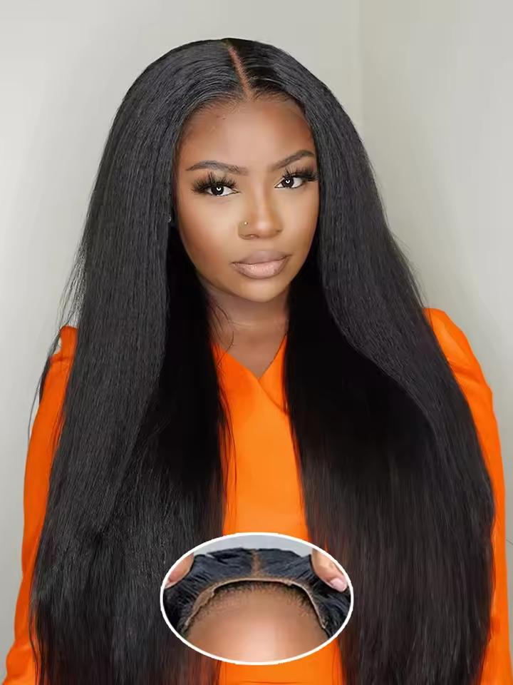 [360 Glueless Wig] Bling Hair 180 Density Kinky Straight 360 Glueless Wigs Human Hair Brazilian 32 34 Inch Yaki Straight 13x6 HD Lace Frontal Wig Preplucked