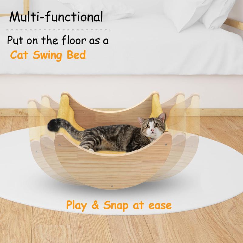 3pcs Sturdy Cat Wall Furniture Set - Moon-shaped Hammock, Wooden Climbing Ladder, Cat Step Board - Supports Up To 12kg (26lb) for Sleeping, Playing, Climbing, and Resting