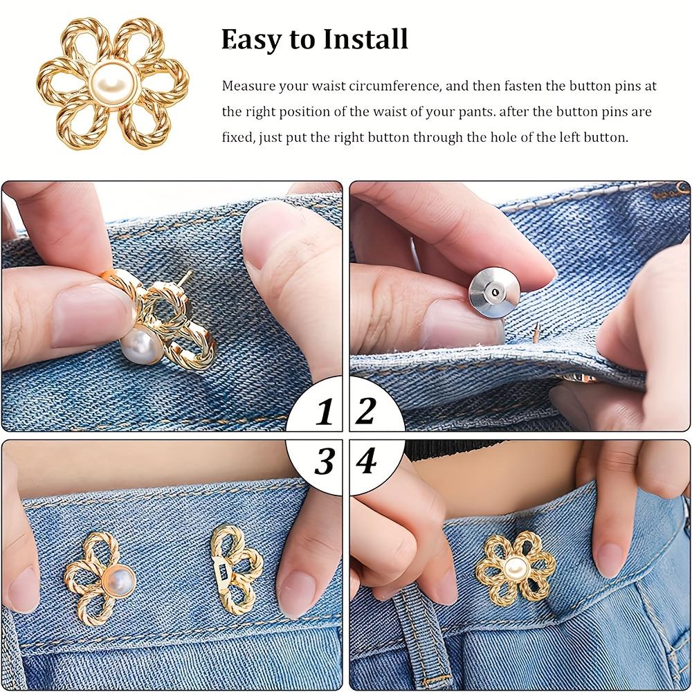 Women's Waist Tightener Button Clips, 8 Pack Gold Flower Decorative Snaps, Adjustable No-Sew Jean Buttons for Pants, Button Clips Snaps,travel essentials,camping essentials tiktokshopbacktoschool