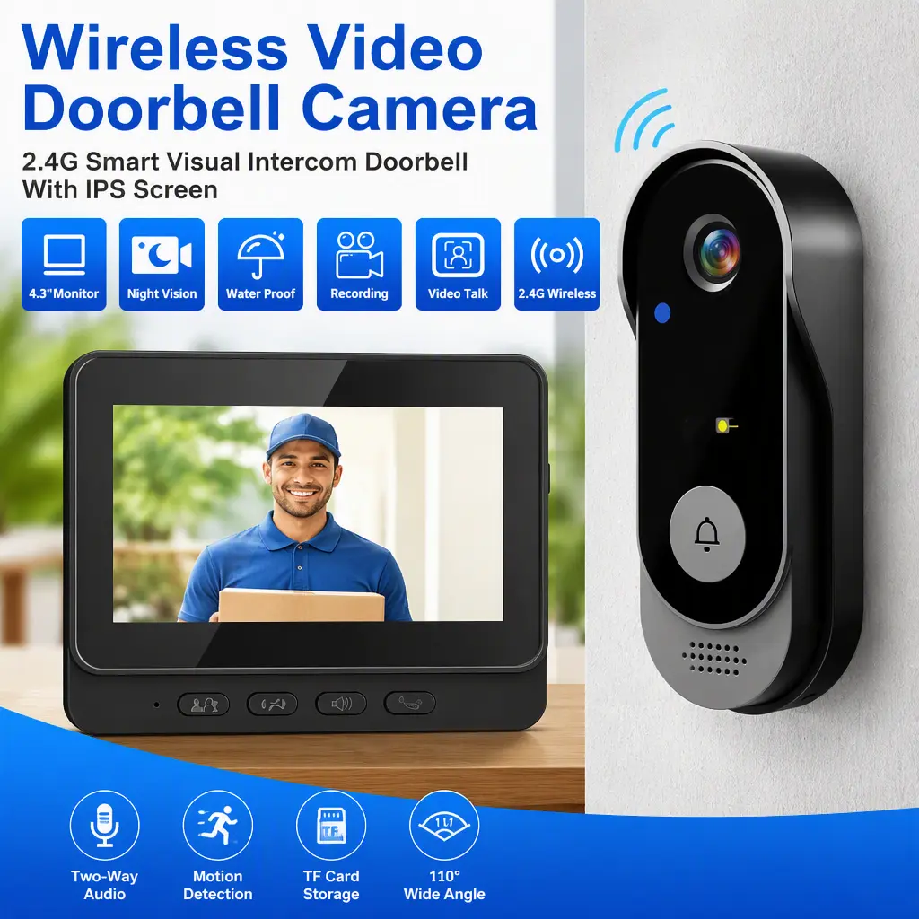 1080P HD Smart Video Doorbell, 2.4G Wireless Visual Intercom Door Bell Camera With IPS Screen For Household Safety Protection