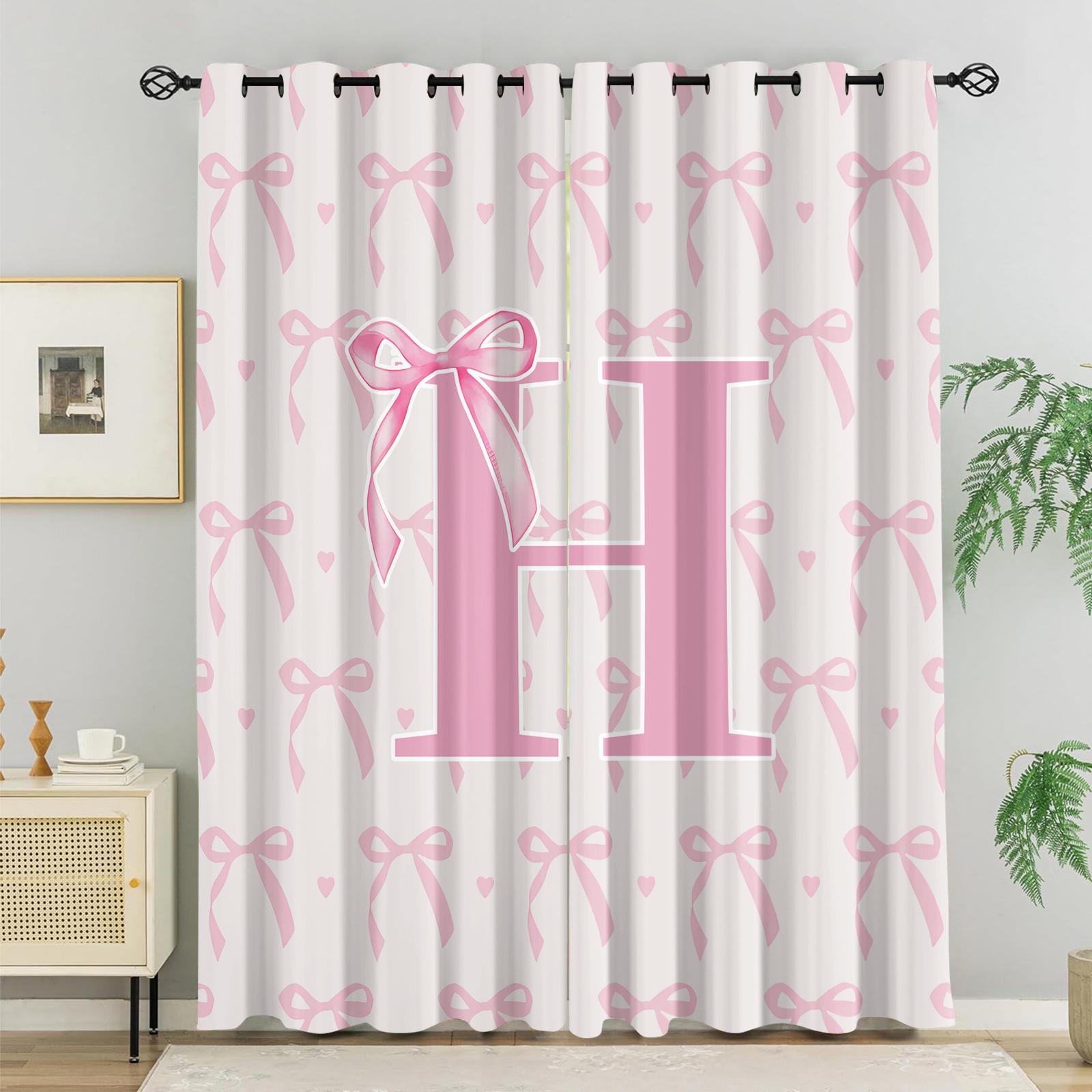 2Pcs Letter Printed Curtains, Pink Princess Style Home Decor, Soft Polyester Fabric, Blackout and Heat Insulation, with Metal Grommets, Ideal for Girls' Bedroom, Dorm and Living Room, Aesthetic Girly Decoration