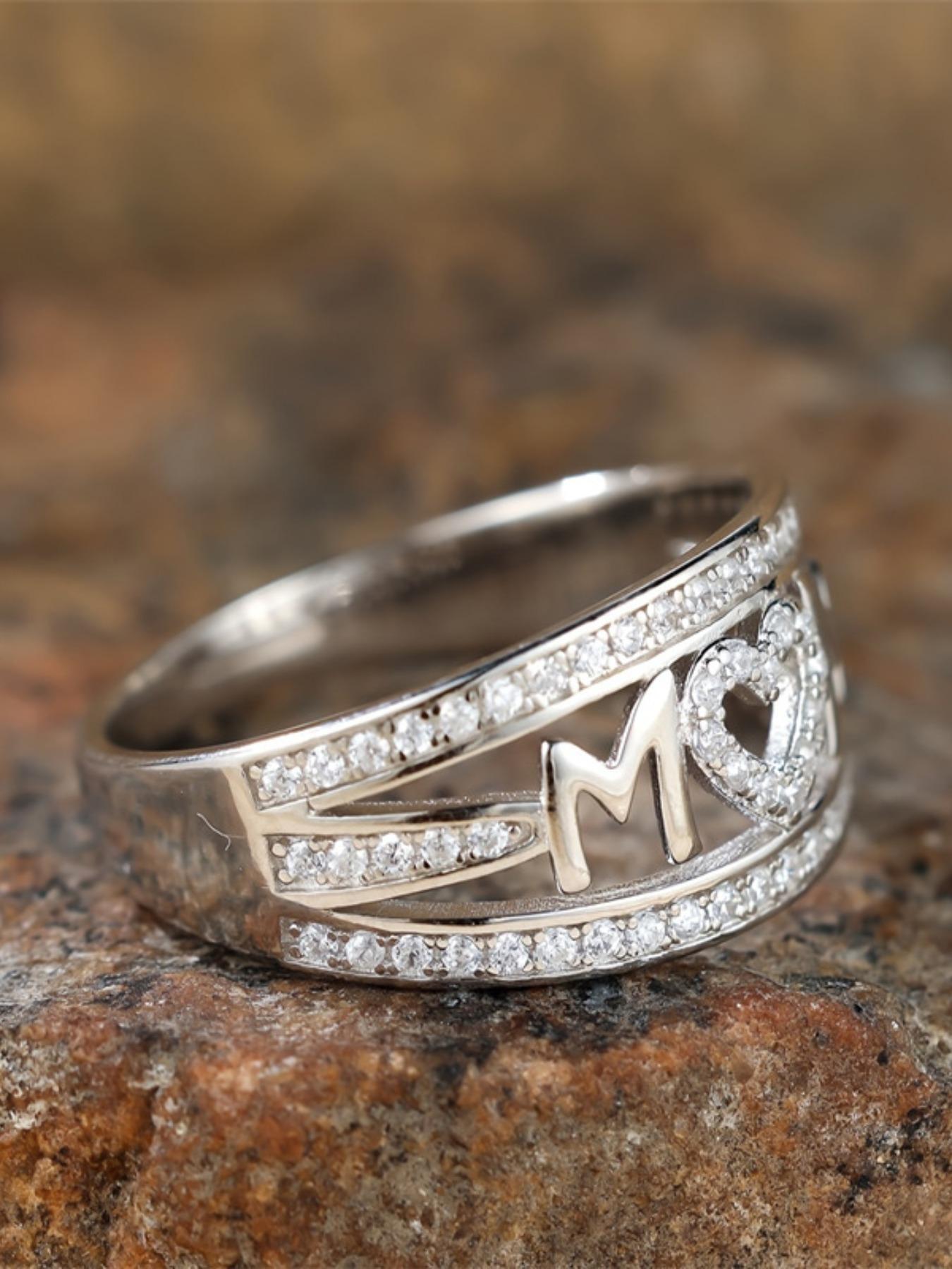 Women's Mom Ring Heart Shape Diamond Set, 18k Gold Plated Gold, Mother's Day Gift, Elegant Fashion Jewelry for Mom