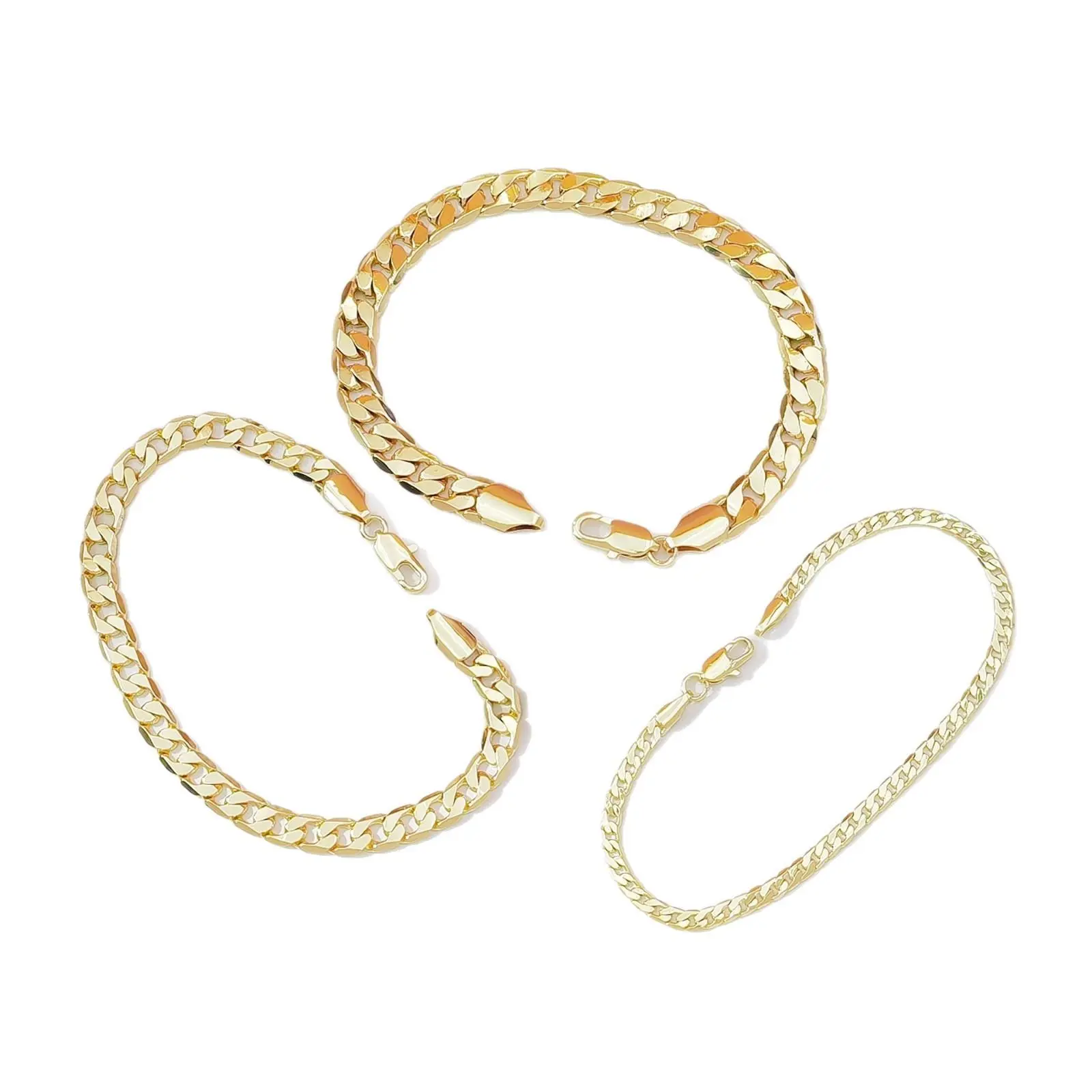 18K Gold Plated Stackable Curb Chain Set, Polished Flat Link Bracelets, Exclusive Design, Lightweight Tarnish Free, Everyday Chic Streetwear Jewelry, Perfect Meaningful Gift