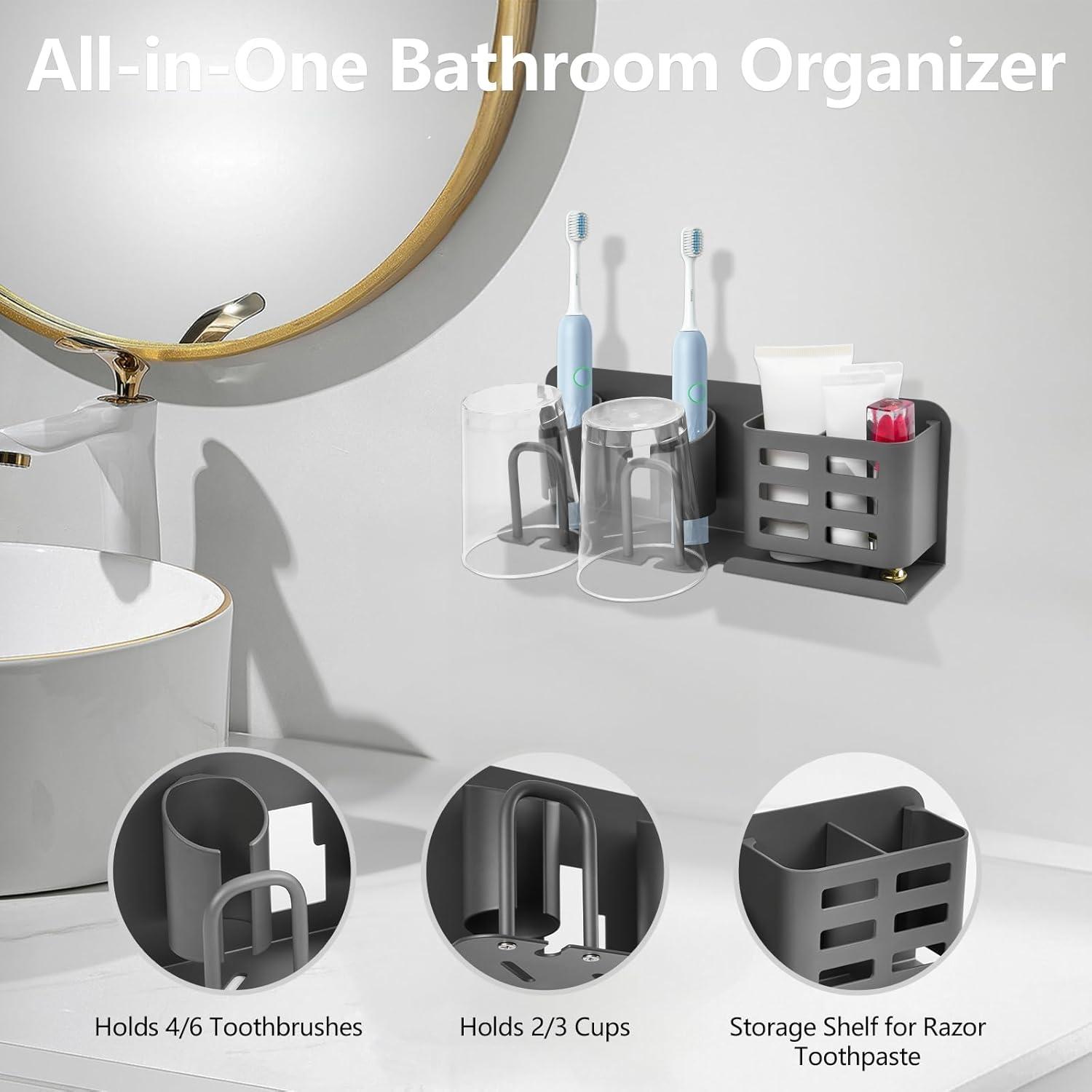 Wall Mountable Aluminum Electric Toothbrush Holder, Toothbrush and Toothpaste Holder, Razor Holder for Shower, No Cup, Use Without Electricity, for Bathrooms