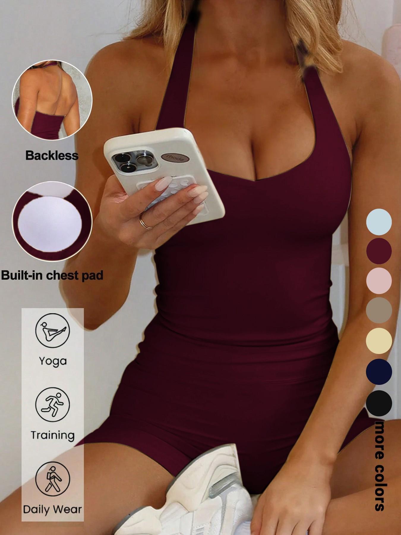 Sexy Backless Halter Top Set for Women, Seamless Tight-Fitting Shorts, Casual Yoga Running Pilates, Comfortable Daily Wear
