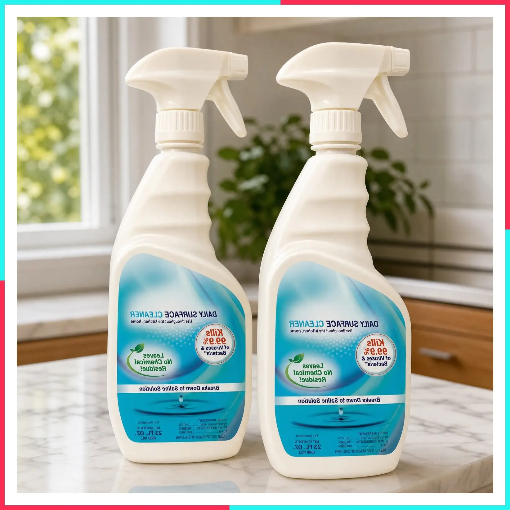 Pet-Safe Daily Surface Cleaner & Disinfectant, 23 oz (2 Pack) | Hypochlorous Acid Spray Kills 99.9% of Viruses and Bacteria, No Harsh Residue, Food Contact Surface Sanitizer, No Rinse