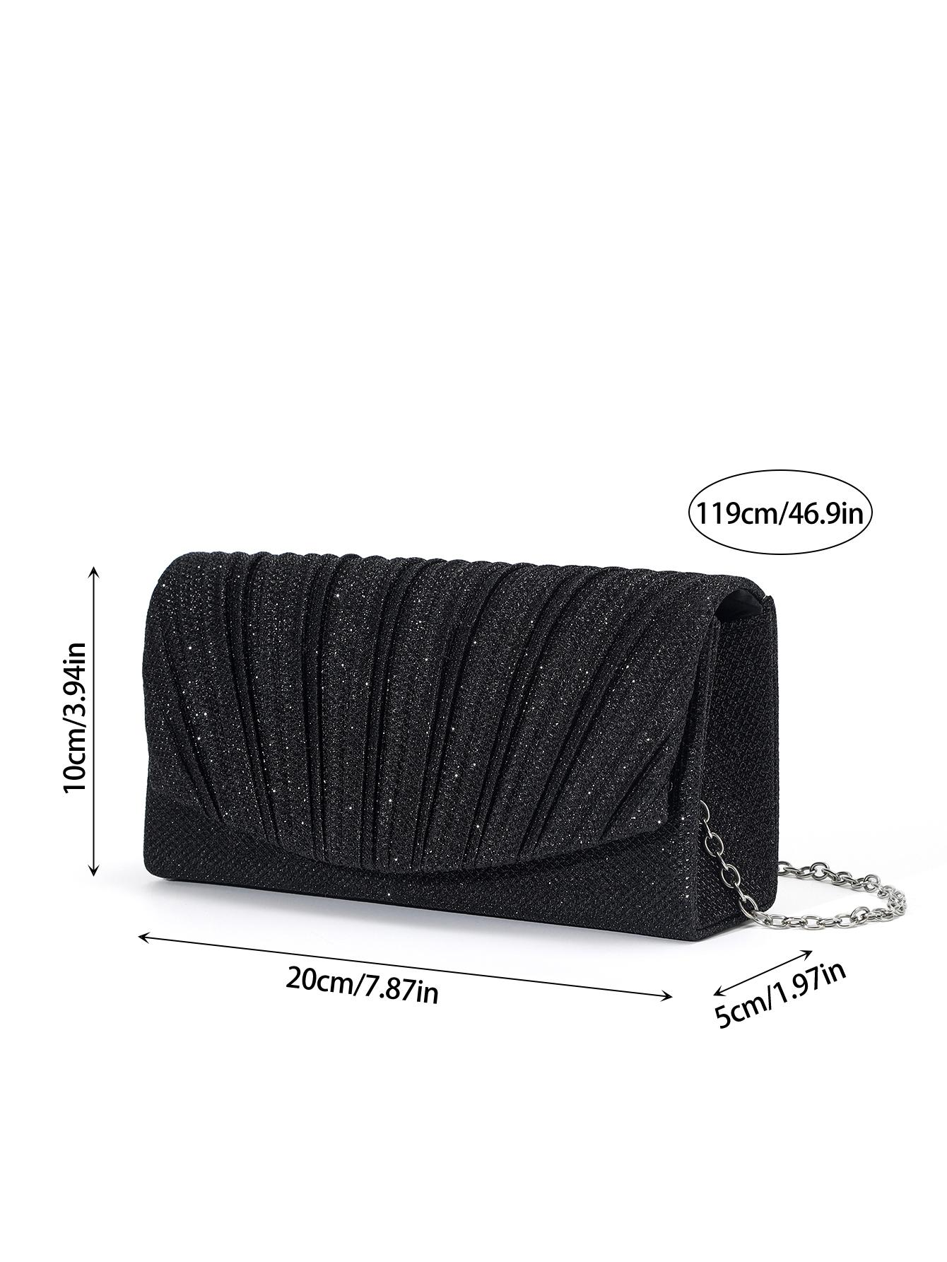 Rhinestone Decor Pleated Clutch Bag, Elegant Handbag for Party and Events, Fashionable Shoulder Crossbody Chain Bag, 1pc
