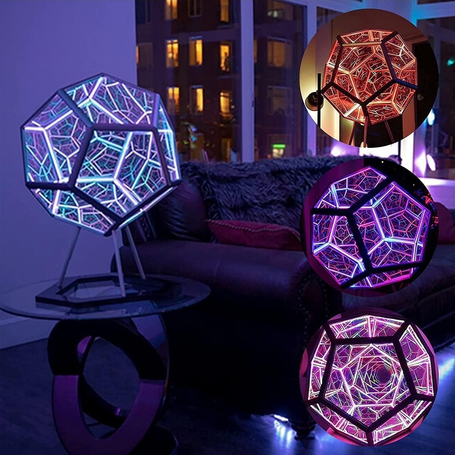 Twelve-Faced Game Lamp, Infinite Twelve-Faced Colorful LED Light, USB Powered Decorative Nightlight, Multi-Color LED for Bedroom Living Room Desk Decoration, Acrylic Led Light