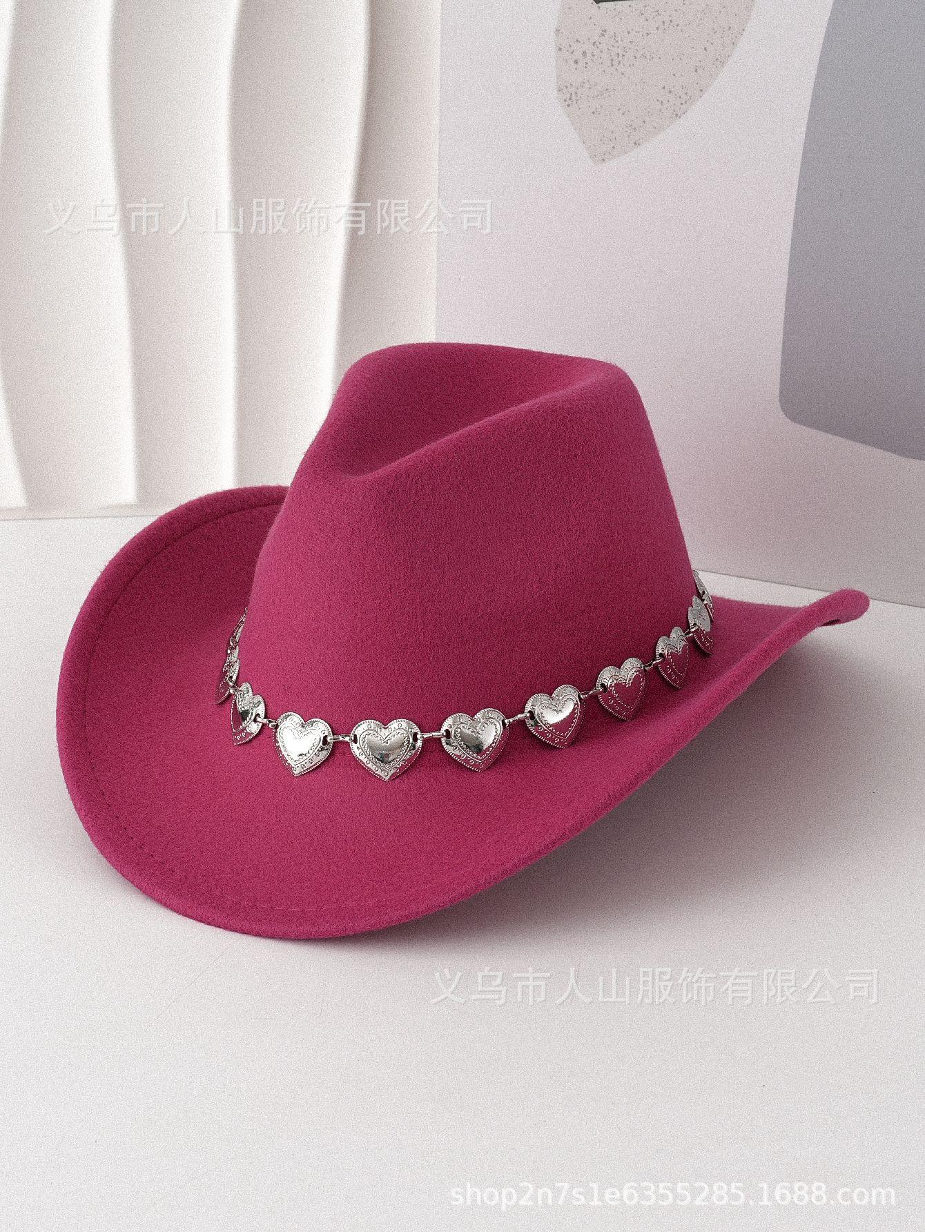 European and American cross-border hollow metal oversized love chain hat chain hip hop punk cowboy hat top hat retro felt hatSpeedy Smarts