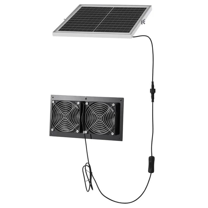VEVOR Solar Powered Fan with 15W Output Solar Panel, 2 Fans, Adjustable Angle, 2668 RPM High-Speed, Brackets Screws for Roof-Wall-Ground Installation, Metal Guard, 3.86 lbs, 11.81x6.30x1.50 in (300x160x38 mm), Fast Air Exchange for Greenhouses VEVOR Solar Powered Fan with 15W Output Solar Panel, 2 Fans, Adjustable Angle, 2668 RPM High-Speed, Brackets Screws for Roof-Wall-Ground Installation, Metal Guard, 3.86 lbs, 11.81x6.30x1.50 in (300x160x38 mm), Fast Air Exchange for Greenhouses