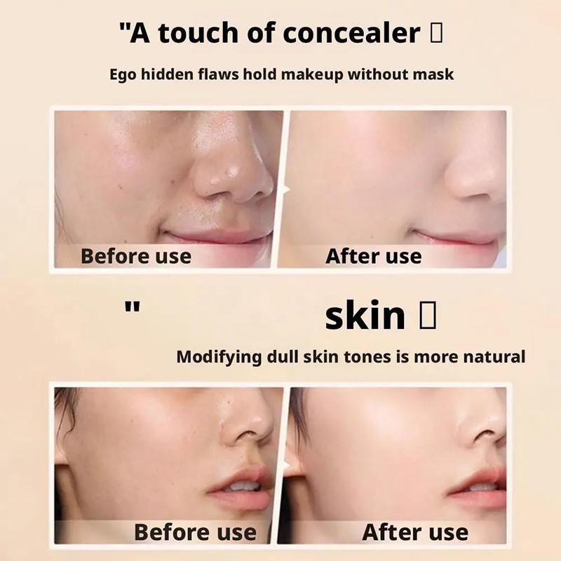 Dual-Ended Eraser Foundation Stick, Multi-Functional with Brush Head, Lightweight Foundation, Conceals Blemishes, Brightening, Natural Matte Finish