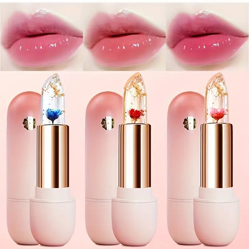 3 Pieces Transparent Petal Color Changing Lipstick Makeup Set Waterproof Long Lasting Moisturizing Lip Tint Temperature Changing Lip Glossy Cosmetic 3 Pieces Transparent Petal Color Changing Lipstick Makeup Set Waterproof Long Lasting Moisturizing Lip Tint Temperature Changing Lip Glossy Cosmetic