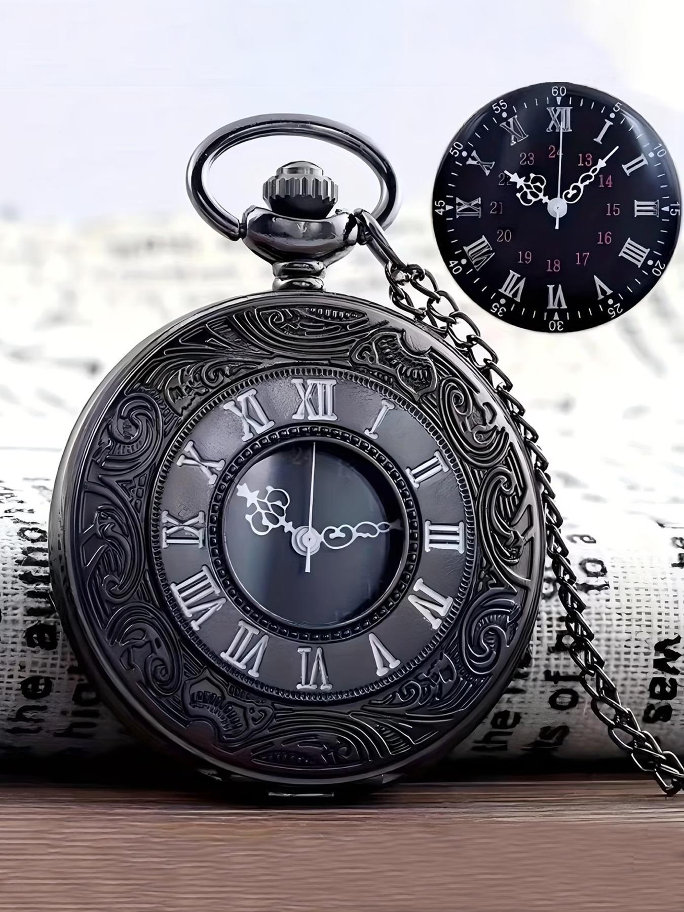 Vintage Flip Cover Pocket Watch, Classic Roman Numerals, Unisex Necklace, Quartz Large Numbers, Elderly Pendant Watch Gift