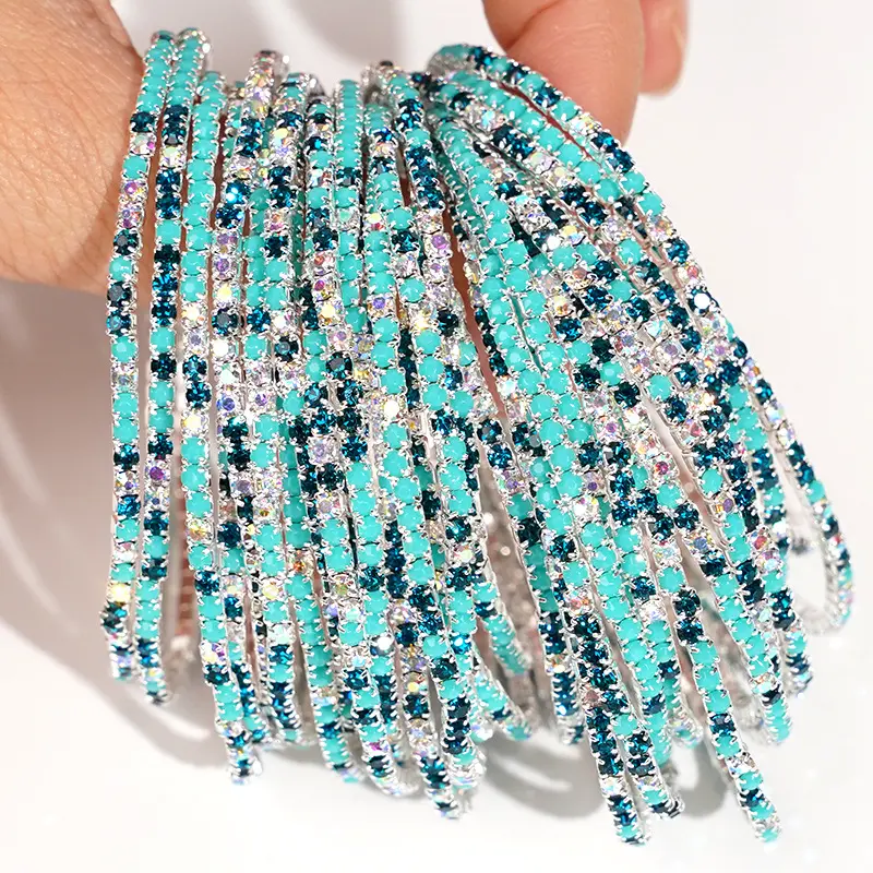 Rhinestone Elastic Stackable Bracelets, Multi‑Color Sparkly Stretch Bangle Set, Dainty Layered Jewelry for Women Party Daily