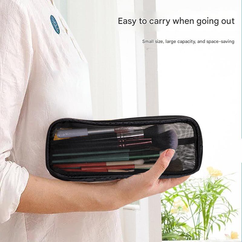 🎀Mesh Ventilated Makeup Brush Organizer Bag, versatile functionality (for brush storage, pen case, or toiletries), lightweight and portable for travel, suitable for both men and women, Travel Cosmetic Bags