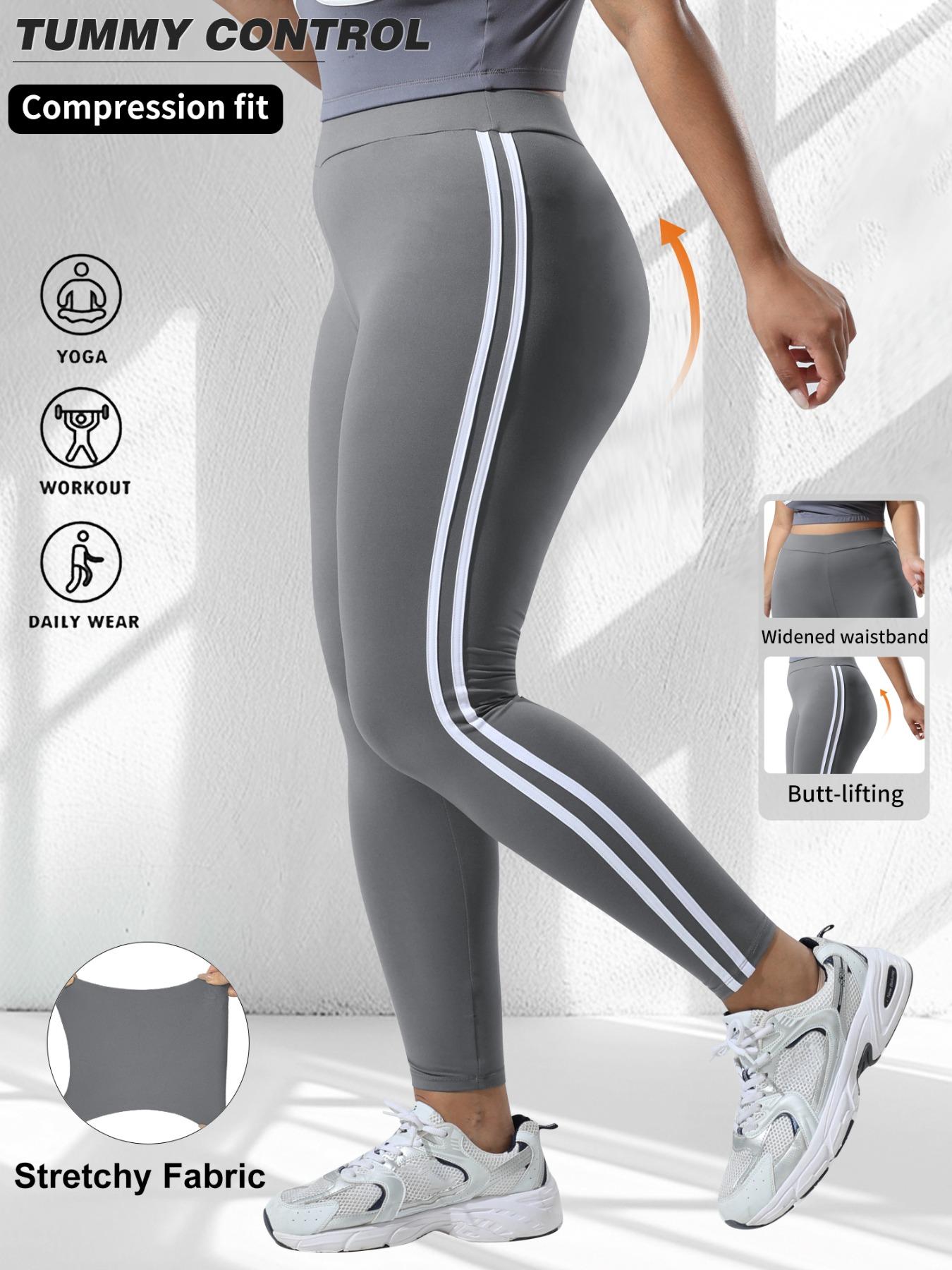 Women's Plus Size High Waist Skinny Pants, High Stretch Bottoms, Stretchy Soft Fabric, Side Stripes Design, Casual Fashion Essential for Daily Wear