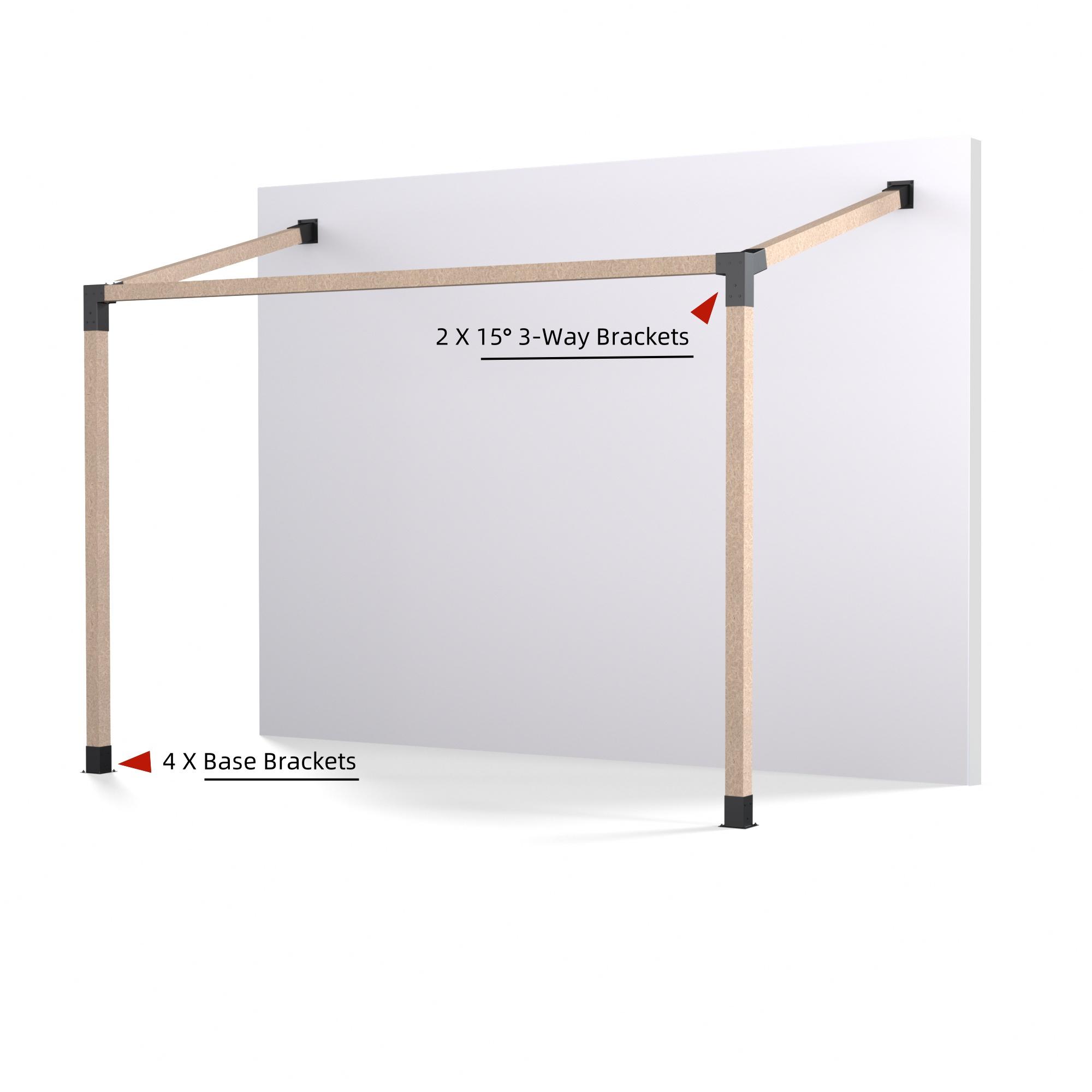 Heavy Alloy Steel 2.5mm Thick Wallmount Pergola Kit for 4 “x 4” ( Actual 3.6“ X 3.6” ) Lumber , 6pcs (2pcs 3-Way15° Brackets  , 4pcs Base) Bracket Woodworks DIY, Suitable for Backyard, Gardens, Patio and Metal Gazebo Kits