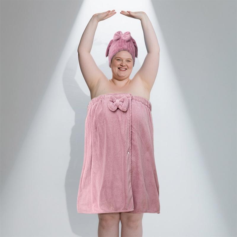 Bath Skirt & Shower Cap Set, 2 Counts/set Soft Comfortable Bath Skirt & Shower Cap, Bathroom Reusable Polyester Towel Set, Essential Bath Accessories for Home and Travel