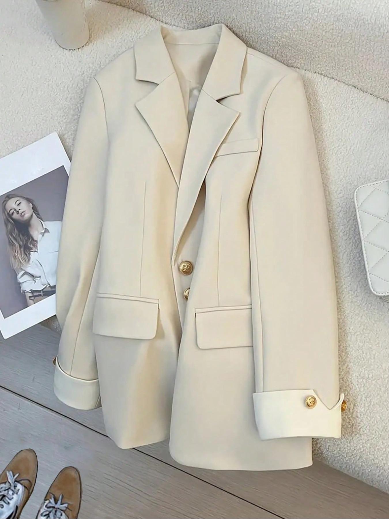 Elegant Women's Solid Color Office Jacket, Daily Commute Workwear, Stylish Ladies' Suit Coat, Fashionable Career Wear