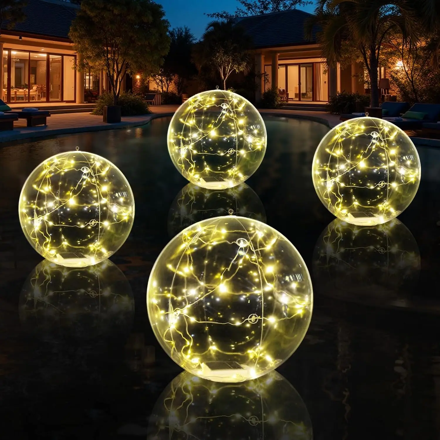 Solar Floating Pool Lights, 15 inch Waterproof Solar Pool Light that Float, Warm White LED Light up Pool Balls, Auto ON/Off Pool Solar Lights for Pools Party Wedding Pool Decor (4Piece)