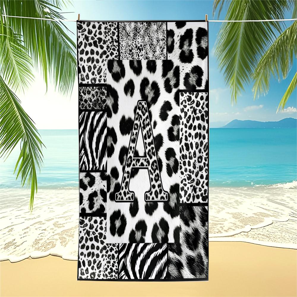 High Street Initial Leopard Print Beach Towel, Trendy Animal Print Patchwork, Quick Dry Lightweight Portable, Perfect for Trendsetters Pool Daily Use