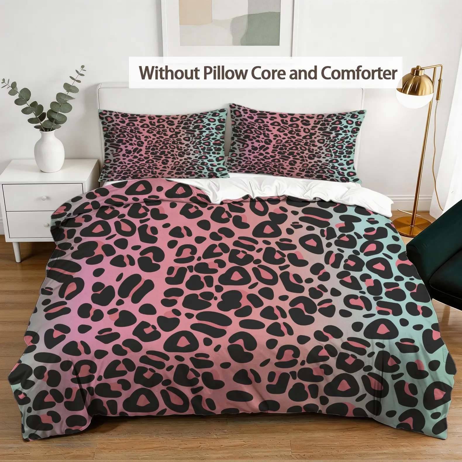 Trendy Leopard Print Duvet Cover Set, Single Sided Print, Aesthetic Bedding for Teen Girls and Dorm Room, 1 Duvet Cover and 2 Pillowcases, No Comforter and Pillow Insert
